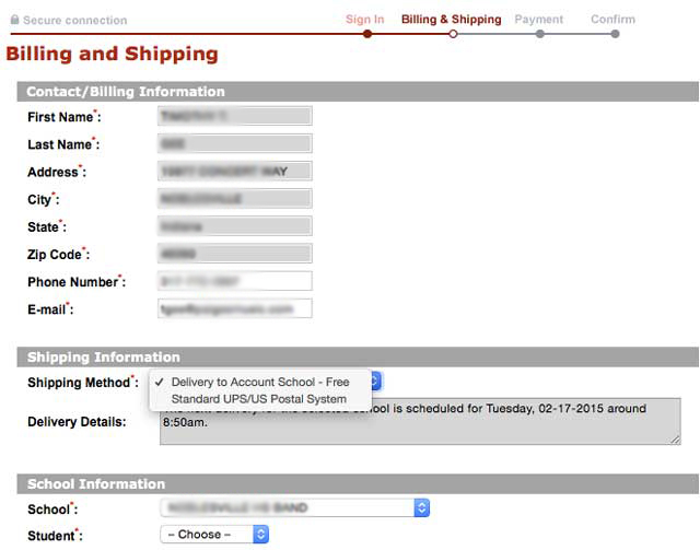 Billing and shipping details